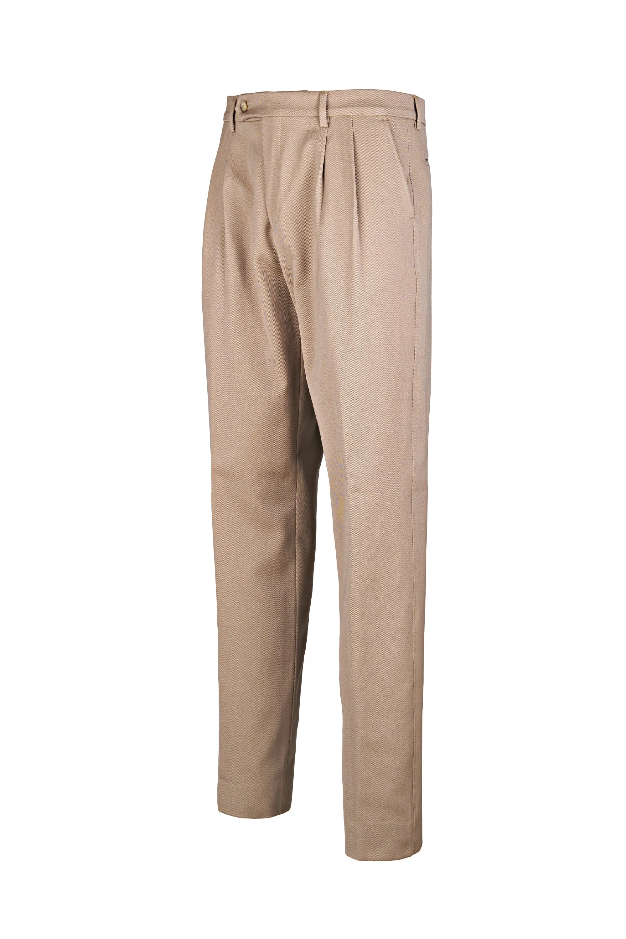 Twill Double-Pleat Wool & Cotton Trousers