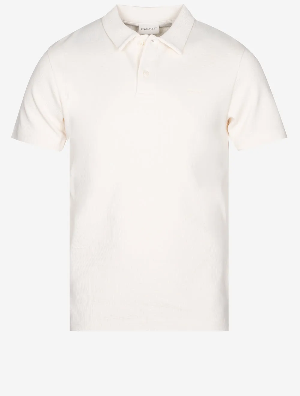 Waffle Texture Short Sleeve Pique Polo Cream