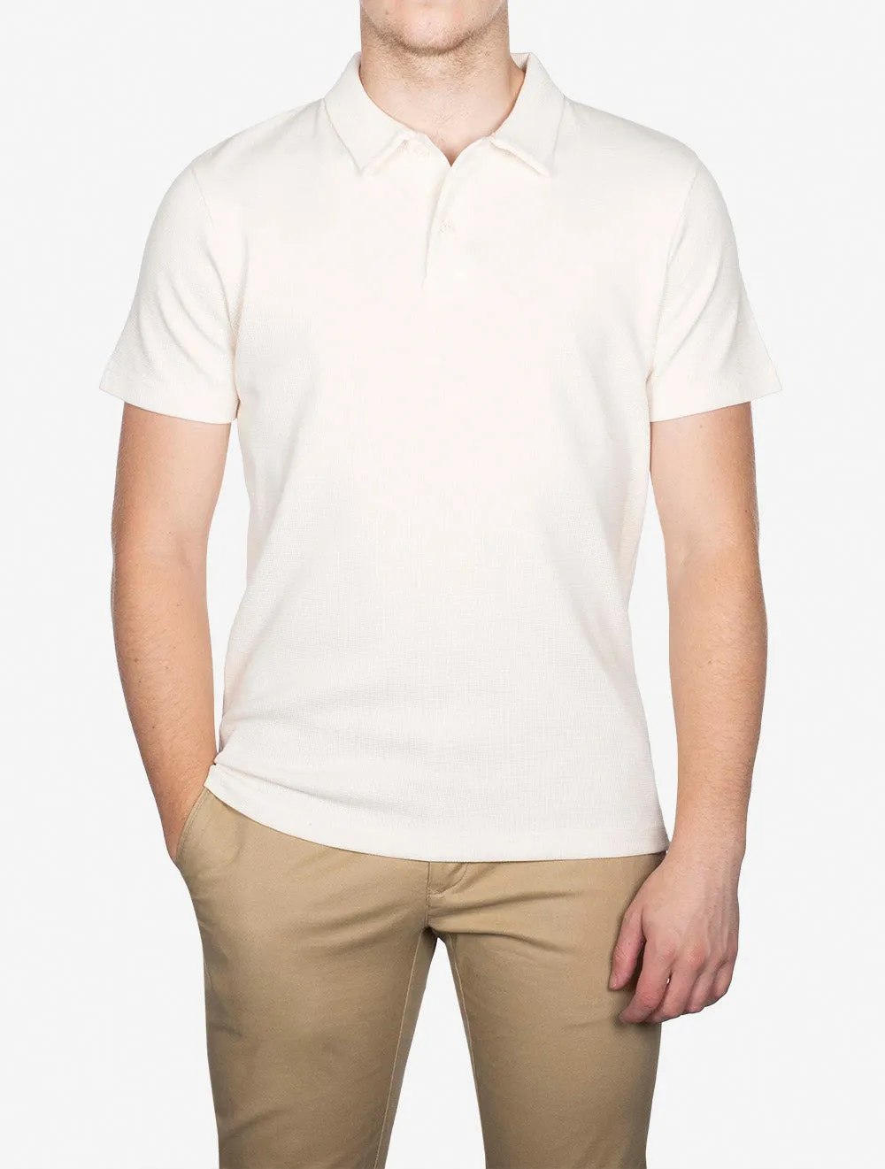 Waffle Texture Short Sleeve Pique Polo Cream