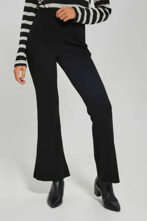 Women Black Solid Texture Flare Trouser