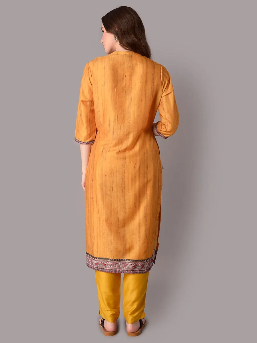 Women Mustard Texture Printed Kurta Trouser Dupatta