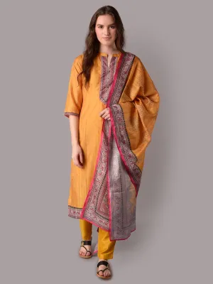 Women Mustard Texture Printed Kurta Trouser Dupatta