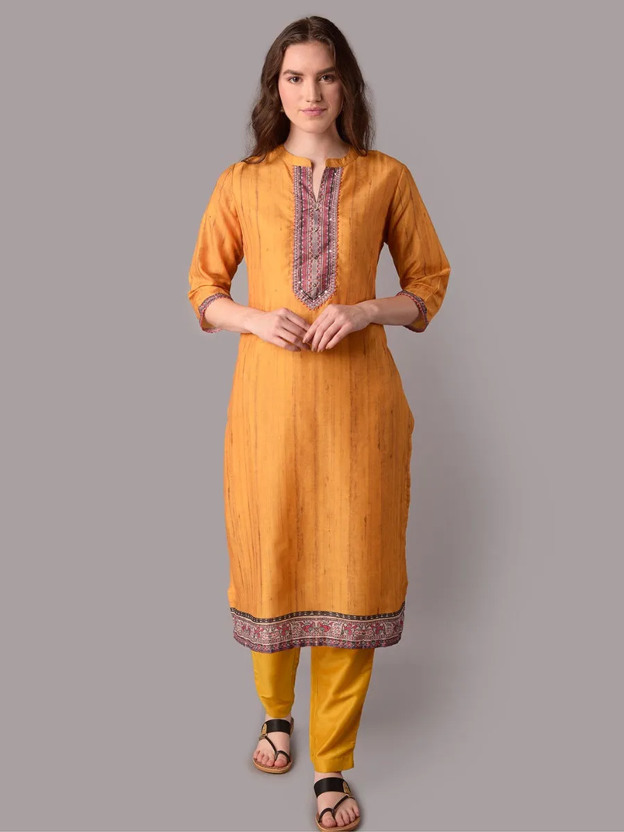 Women Mustard Texture Printed Kurta Trouser Dupatta