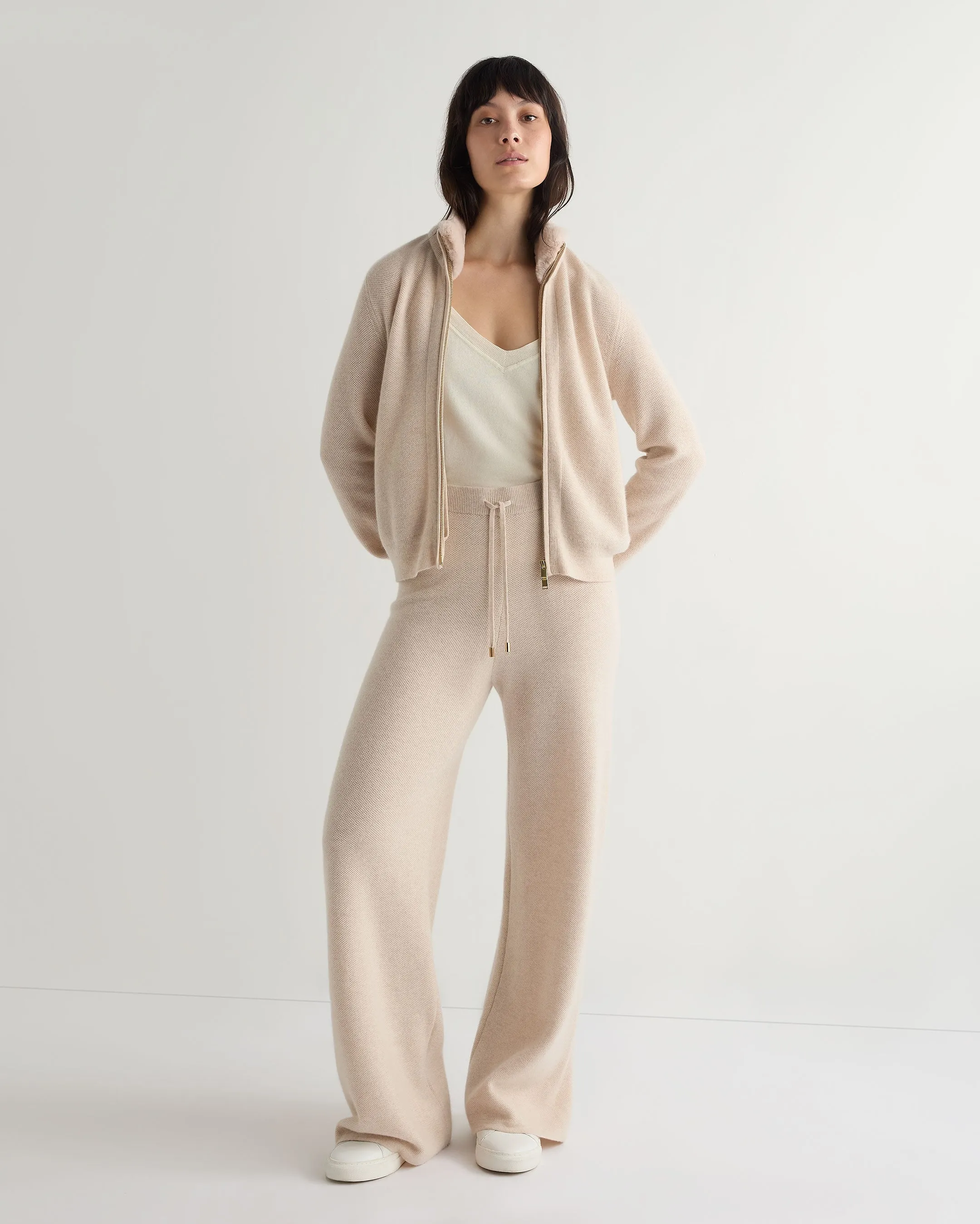 Women's Honeycomb Knit Cashmere Pant Ecru White