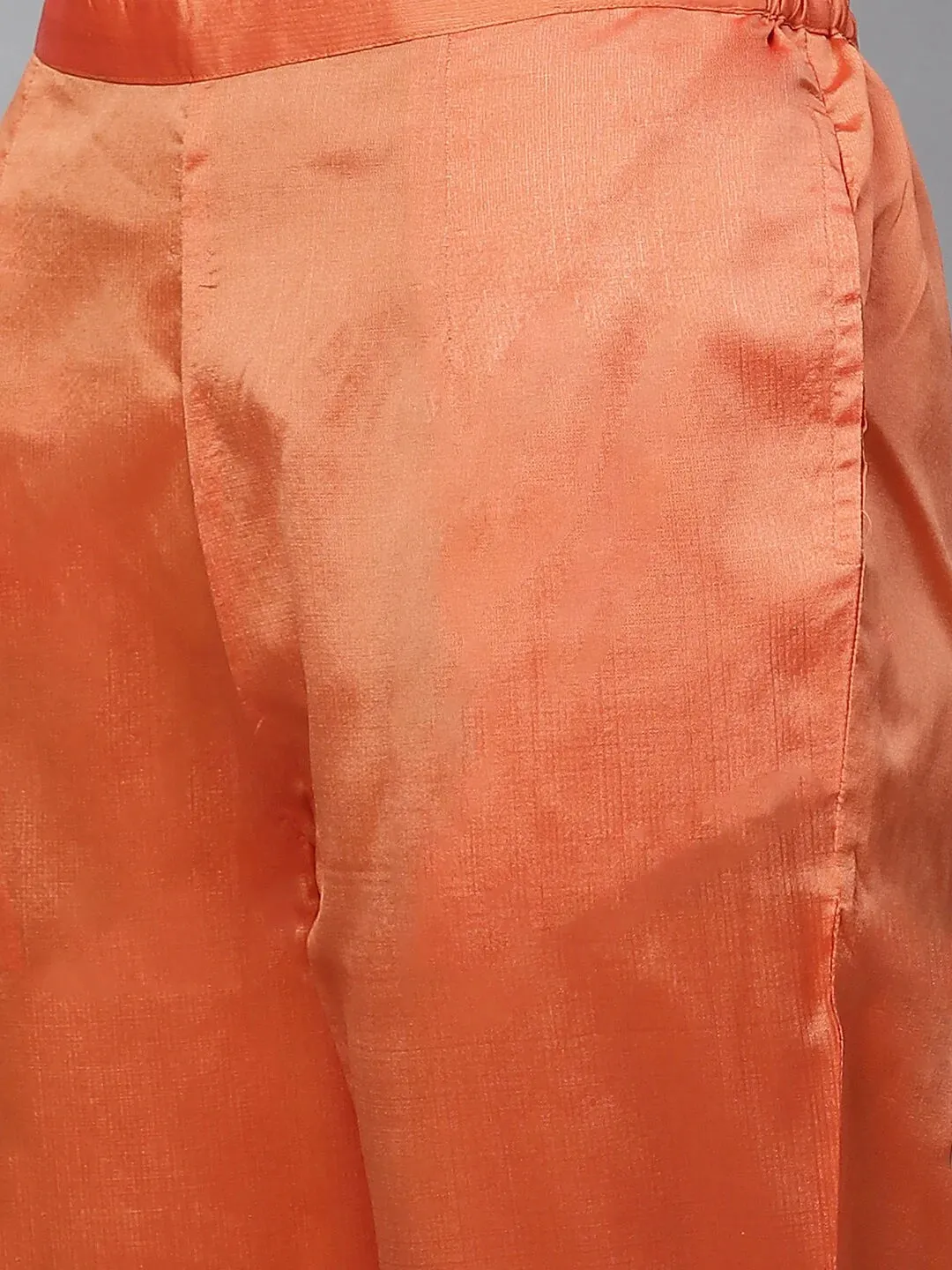 Women'S Orange & Golden Woven Design Kurta With Trousers