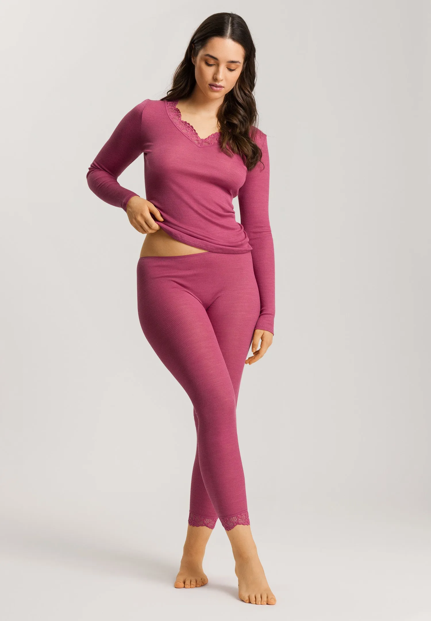 Woolen Lace Wool and Silk Lace Trim Leggings | Rose Wine 70910-2414