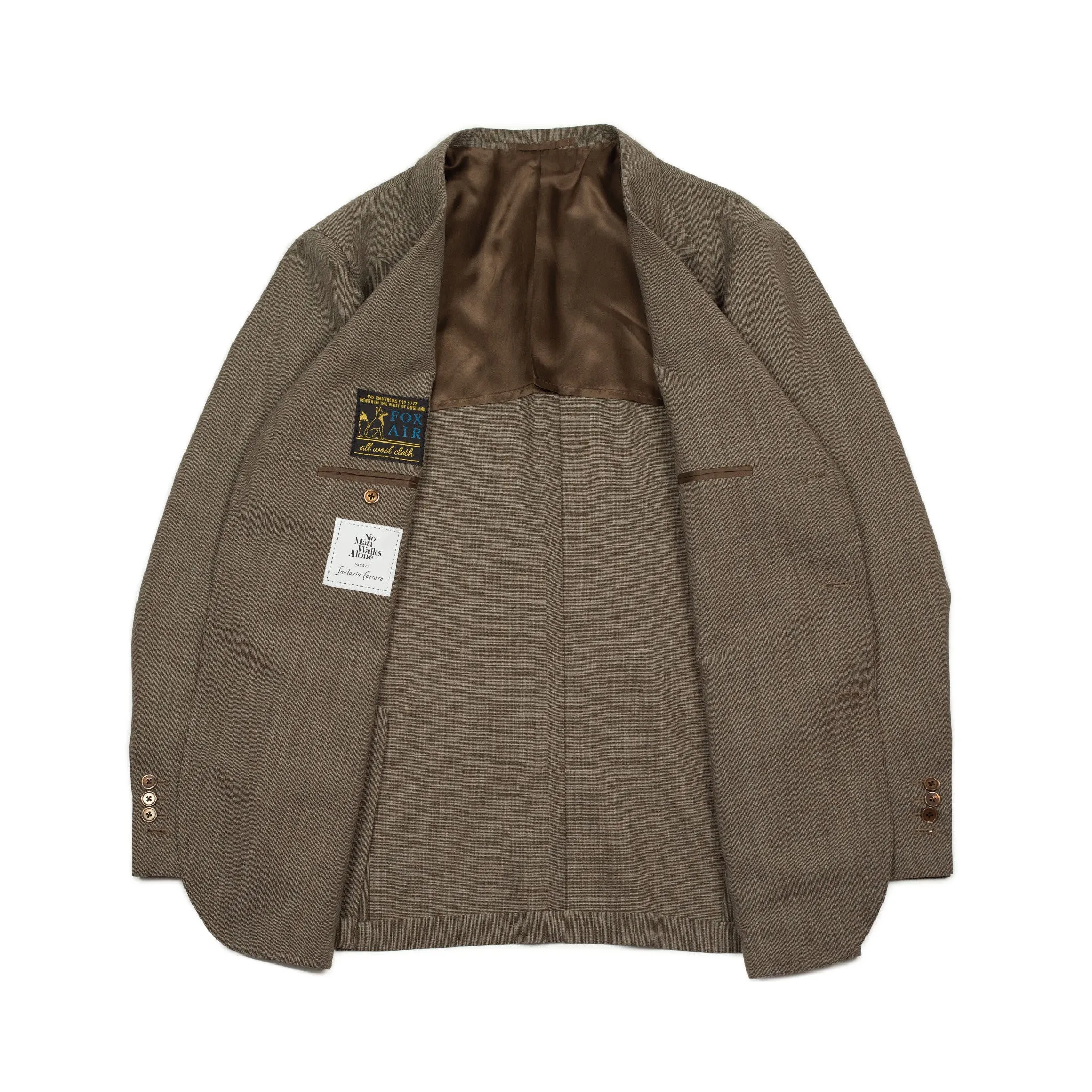 x Sartoria Carrara: ultra-light unlined jacket in taupe nailhead Fox Air wool (separates)