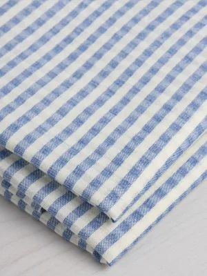 Yarn Dyed Handwoven Small Check Cotton - Cream   Blue