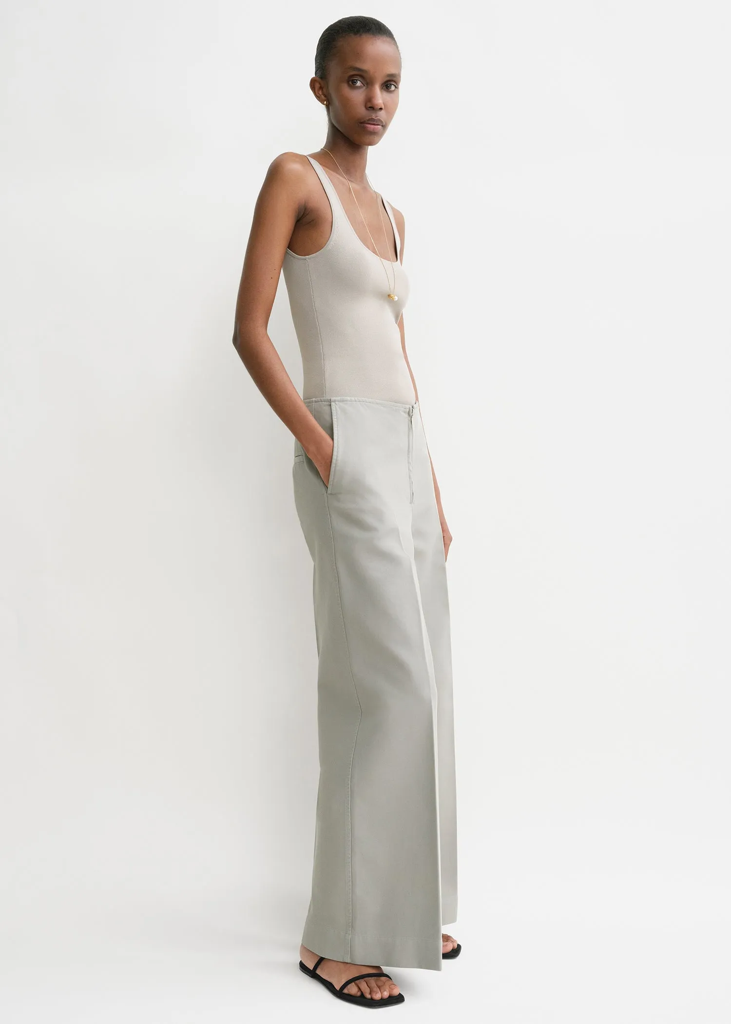 Zip-front wide trousers dove